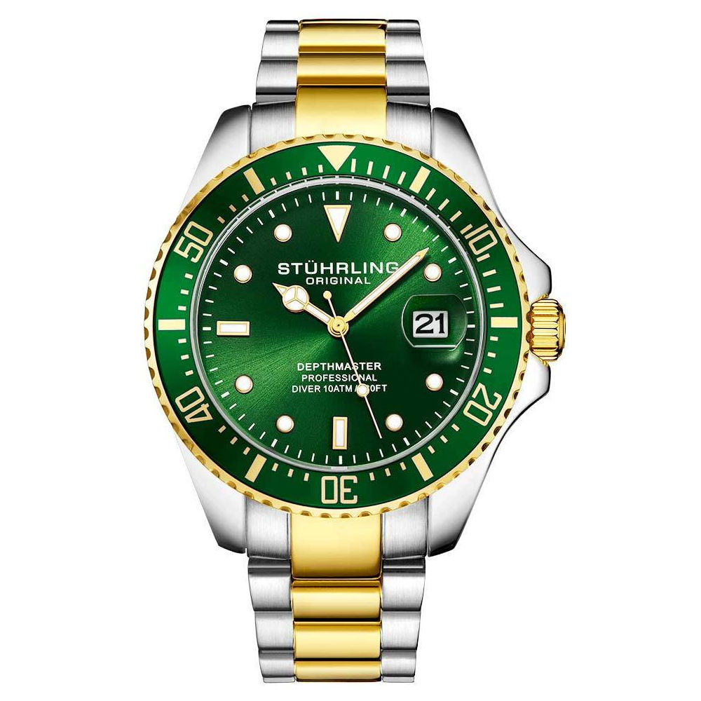 Reloj Stührling Mx Cuarzo Aquadiver Victory 3950 42 mm color Verde con Plateado