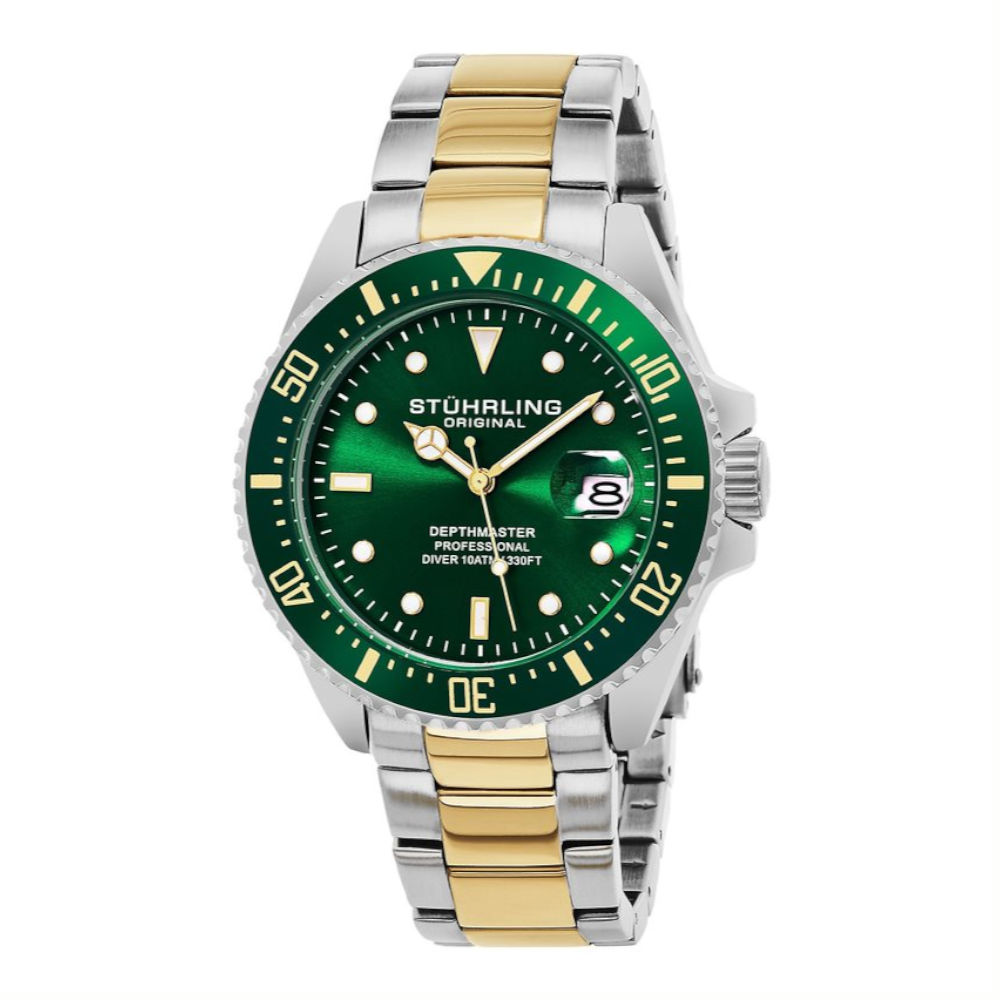 Foto 4 pulgar | Reloj Stührling Mx Cuarzo Aquadiver Victory 3950 42 mm color Verde con Plateado