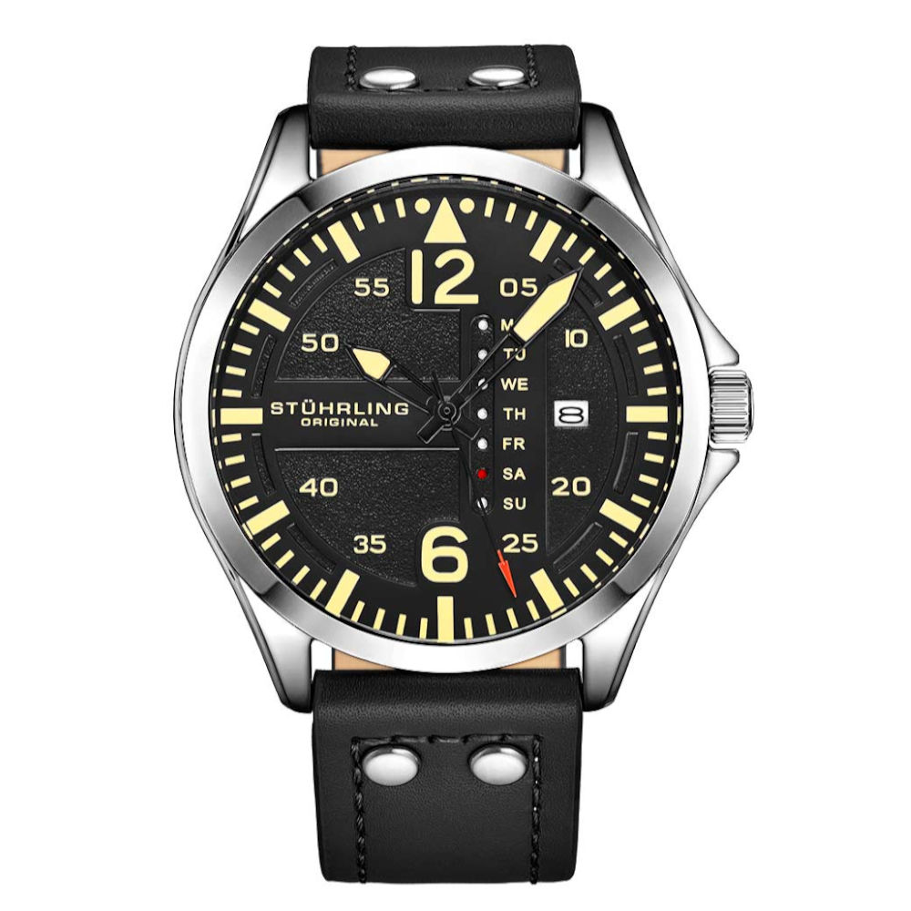 Reloj Stührling Mx Cuarzo Aviator3916 51 mm color Negro