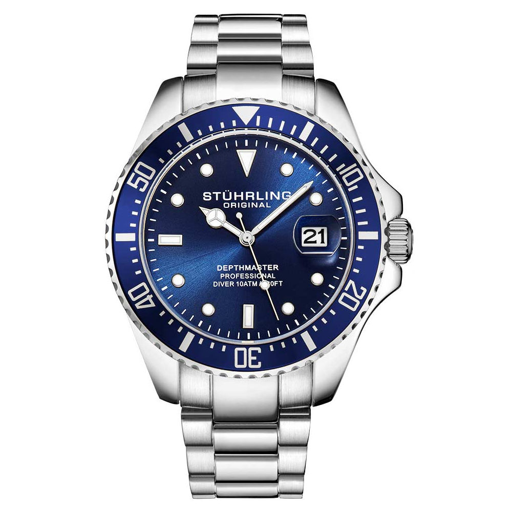 Reloj Stührling Mx Cuarzo Aquadiver Victory 3950 de 42 mm color Plateado