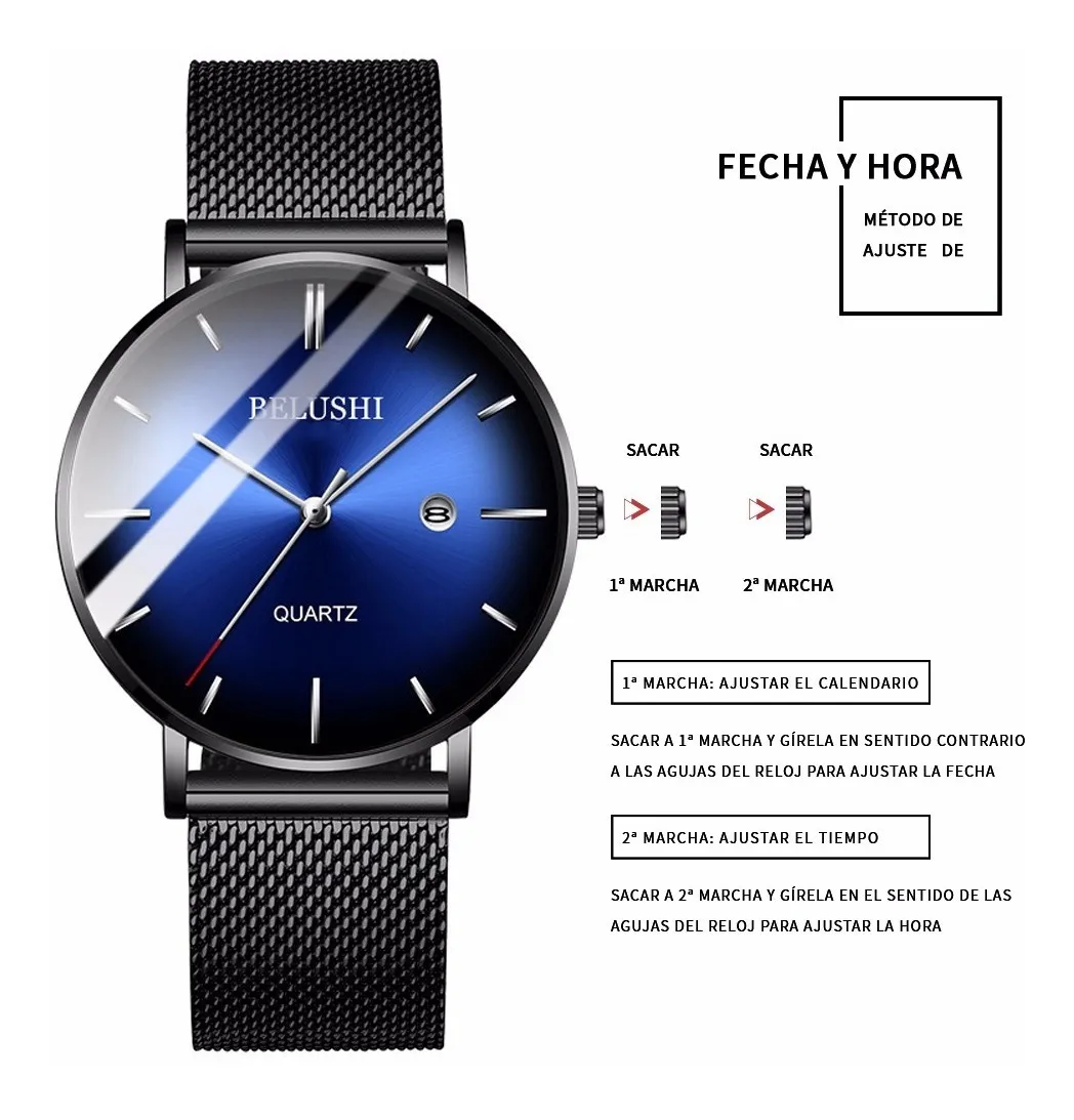 Foto 3 pulgar | Reloj De Cuarzo Belushi Para Caballero Elegante Negro Con Azul