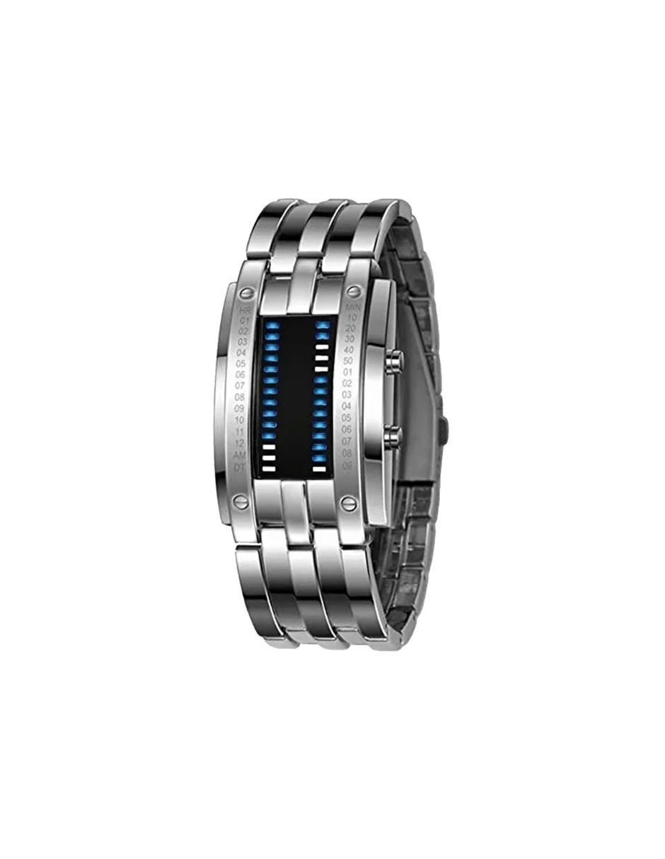 Reloj Led Bluelander Binario color Plata de Acero Inoxidable Impermeable 30 Metros para Hombre