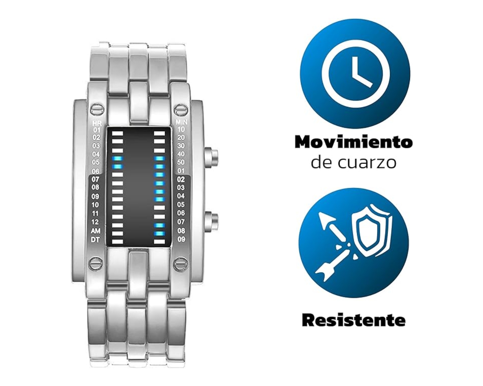 Foto 2 | Reloj Led Bluelander Binario color Plata de Acero Inoxidable Impermeable 30 Metros para Hombre