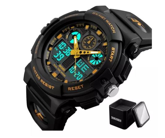 Reloj Digital Wünd Negro con Amarillo Tipo Militar Sport Sumergible