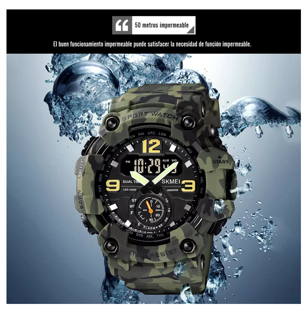 Foto 5 pulgar | Reloj de Pulsera Skmei Analógico Camuflajeado Verde