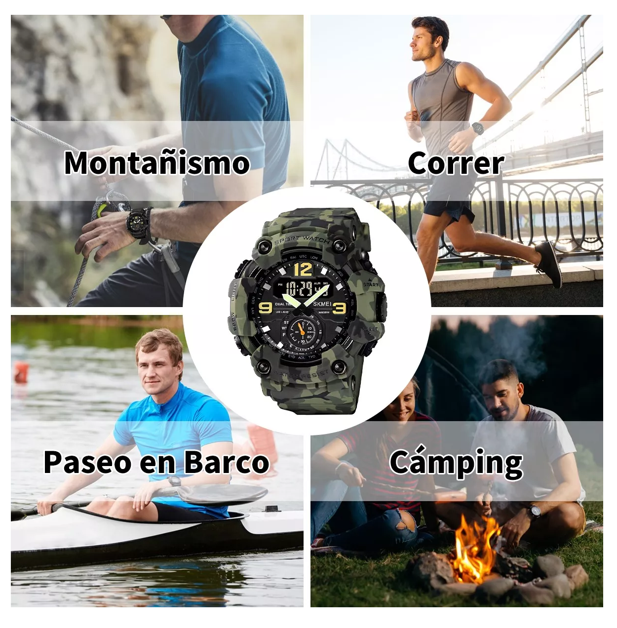 Foto 6 pulgar | Reloj de Pulsera Skmei Analógico Camuflajeado Verde