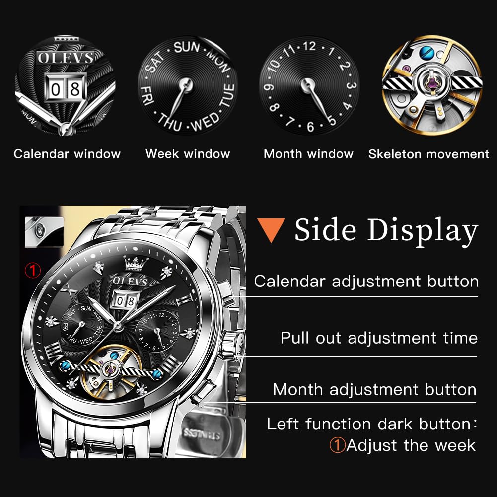 Foto 5 pulgar | Reloj Olevs Skeleton Mecánico Automático para Hombre - Venta Internacional