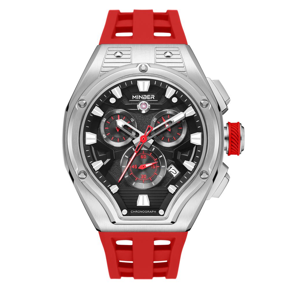 Reloj De Pulsera Minber Hombre M9130g3 Color Silver/red