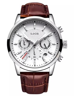 Foto 1 | Reloj Clasico Marca Lige Para Hombre Crono Blanco Cafe