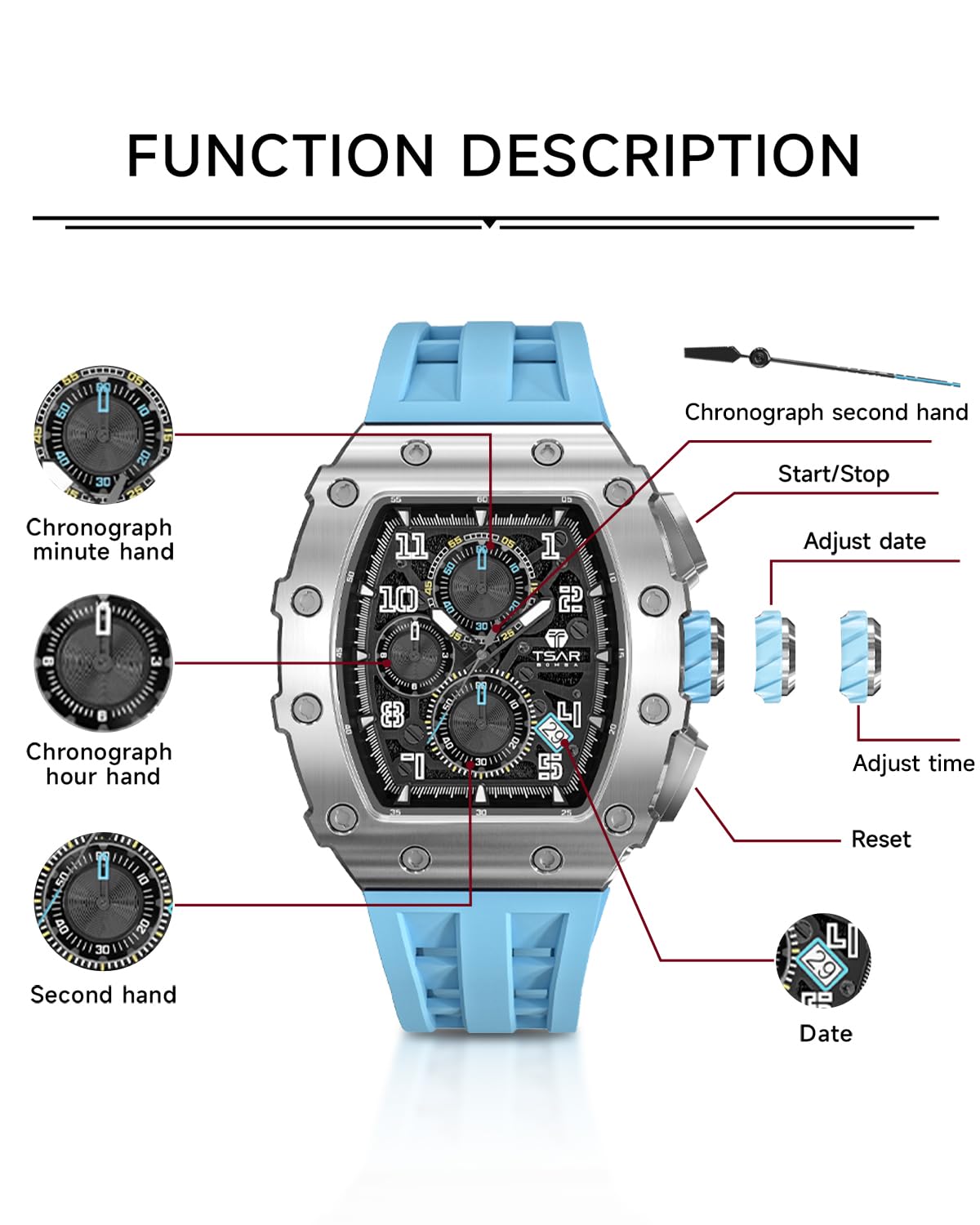 Foto 6 pulgar | Reloj Tsar Bomba Tonneau Analógico para Hombre- Venta Internacional
