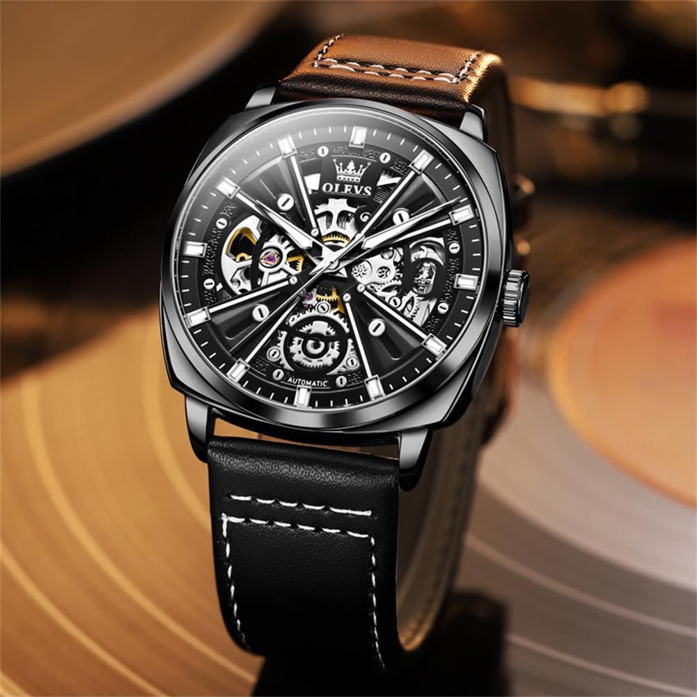 Foto 4 pulgar | Reloj Olevs Skeleton Square Mechanical Impermeable para Hombre - Venta Internacional