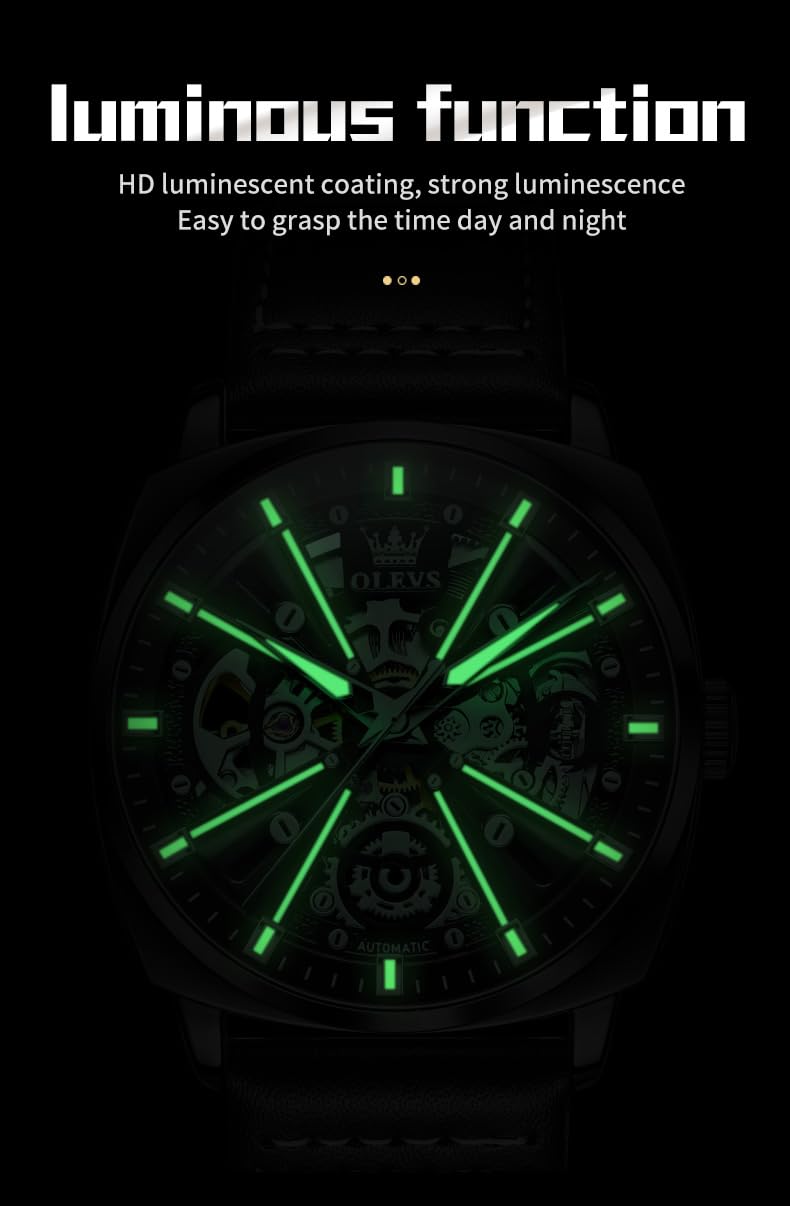 Foto 5 pulgar | Reloj Olevs Skeleton Square Mechanical Impermeable para Hombre - Venta Internacional