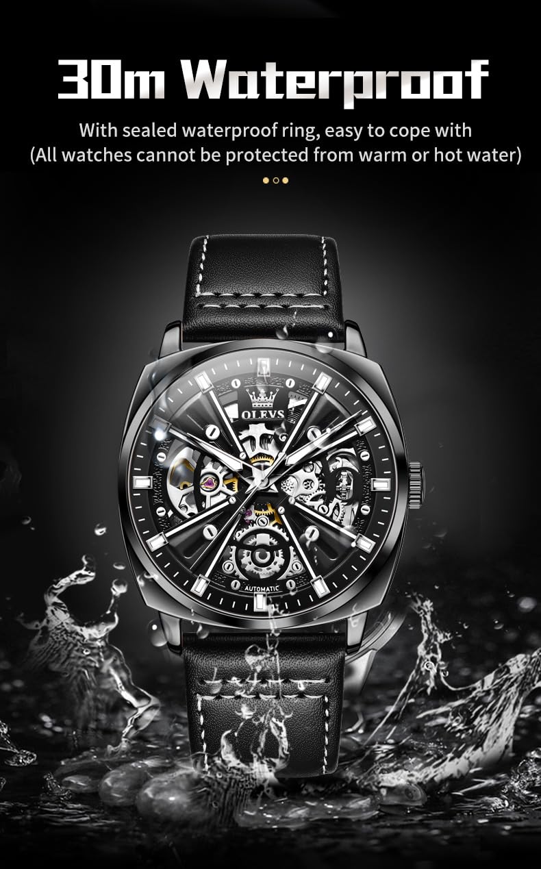 Foto 6 pulgar | Reloj Olevs Skeleton Square Mechanical Impermeable para Hombre - Venta Internacional