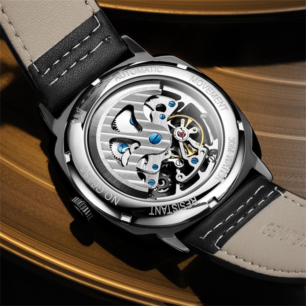 Foto 7 pulgar | Reloj Olevs Skeleton Square Mechanical Impermeable para Hombre - Venta Internacional