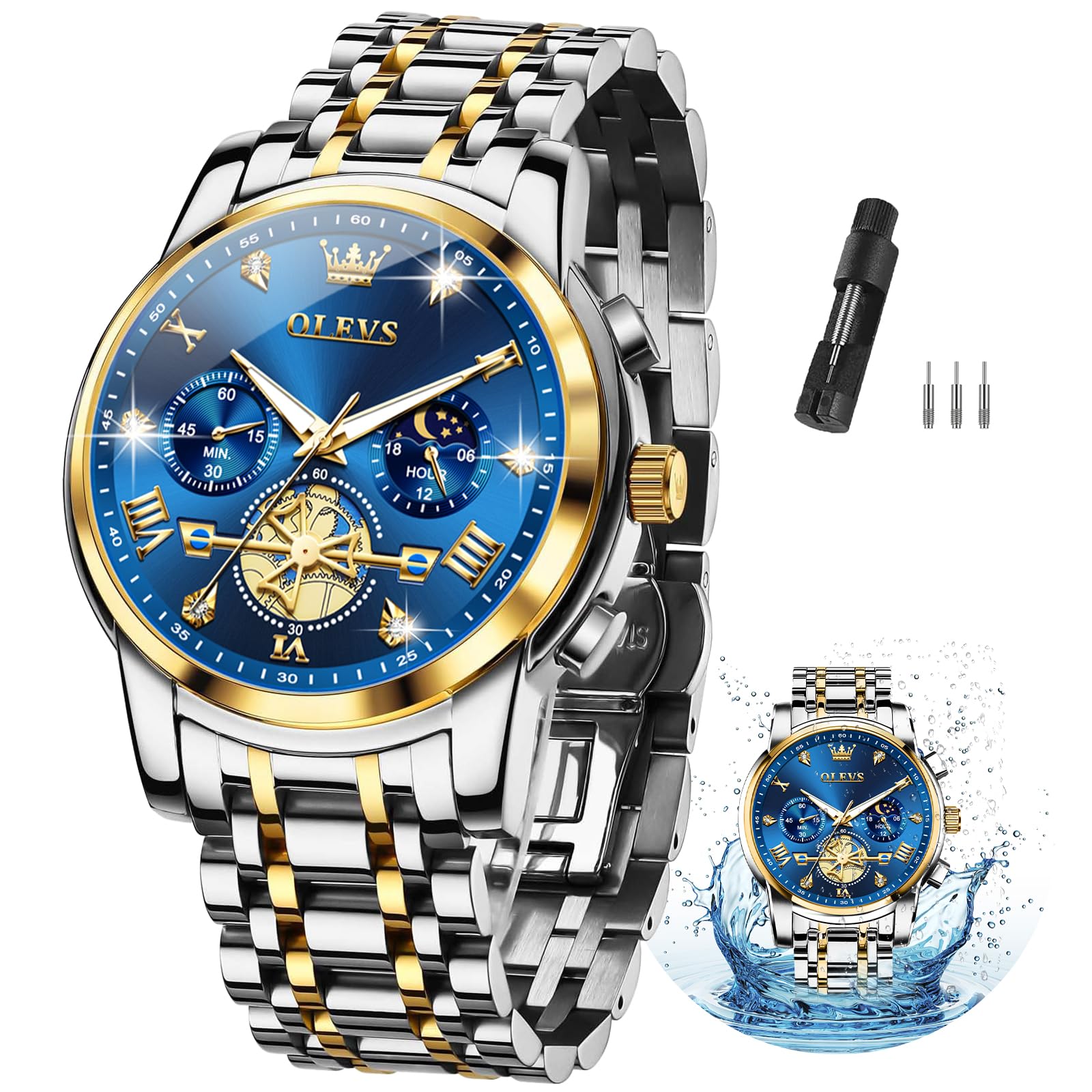Foto 2 pulgar | Reloj OLEVS Analógico de Acero Inoxidable Dorado para Hombre - Venta Internacional