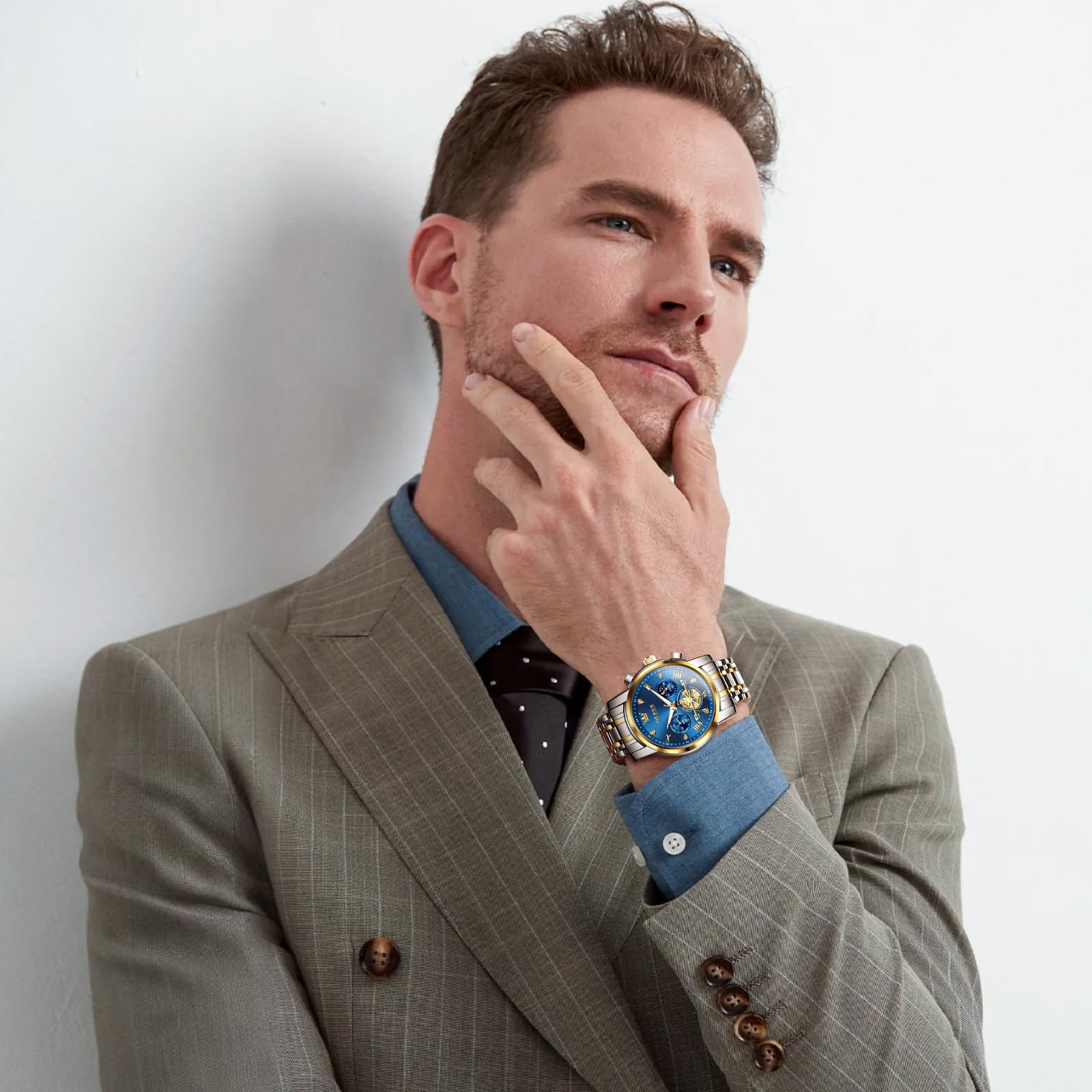 Foto 2 | Reloj OLEVS Analógico de Acero Inoxidable Dorado para Hombre - Venta Internacional