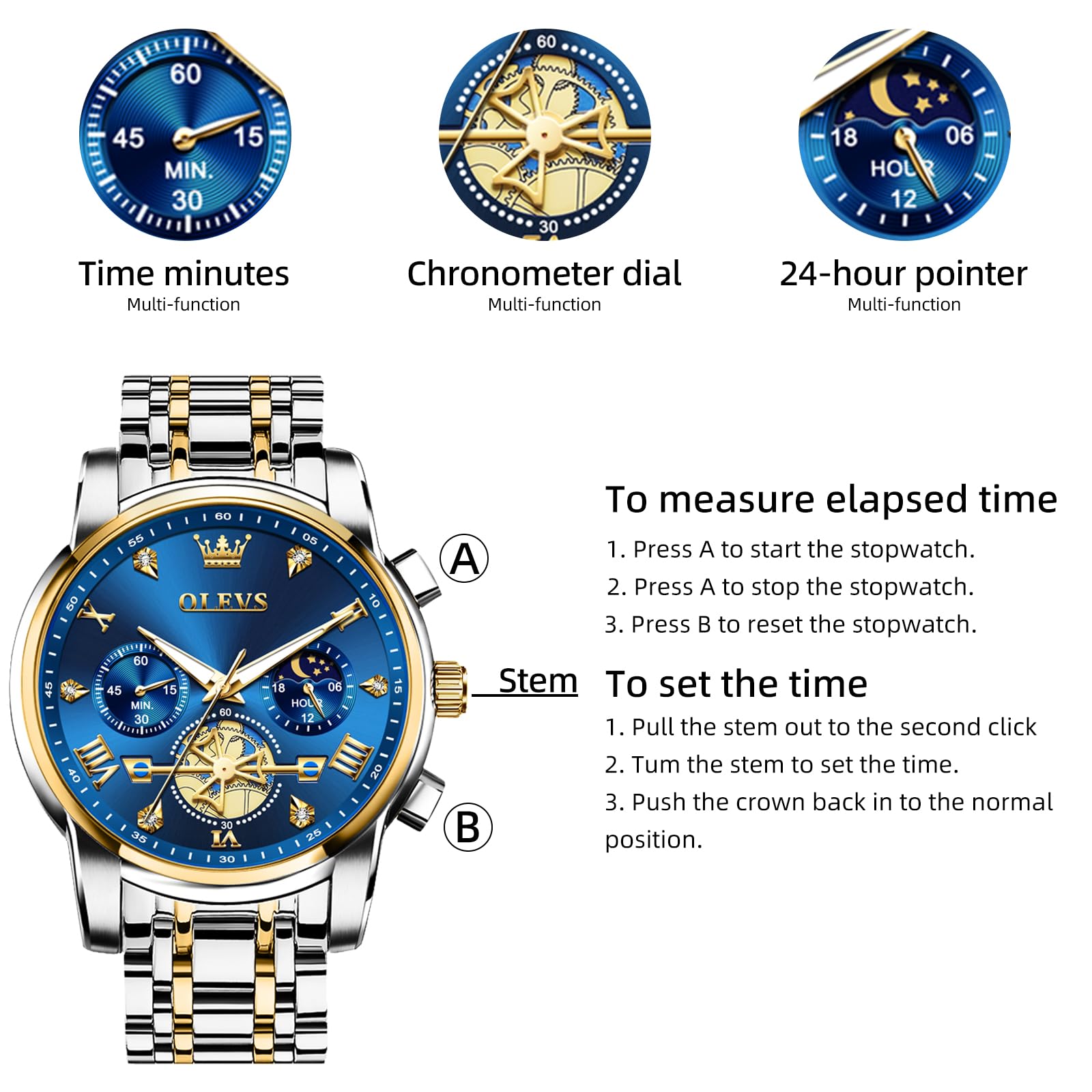 Foto 6 pulgar | Reloj OLEVS Analógico de Acero Inoxidable Dorado para Hombre - Venta Internacional