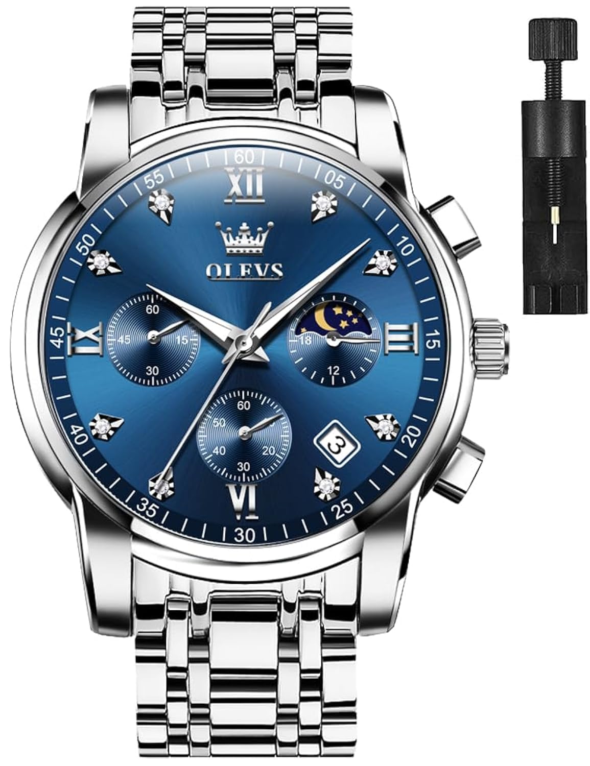 Foto 2 pulgar | Reloj OLEVS Blue Moon Phase Multifunción para Hombre - Venta Internacional