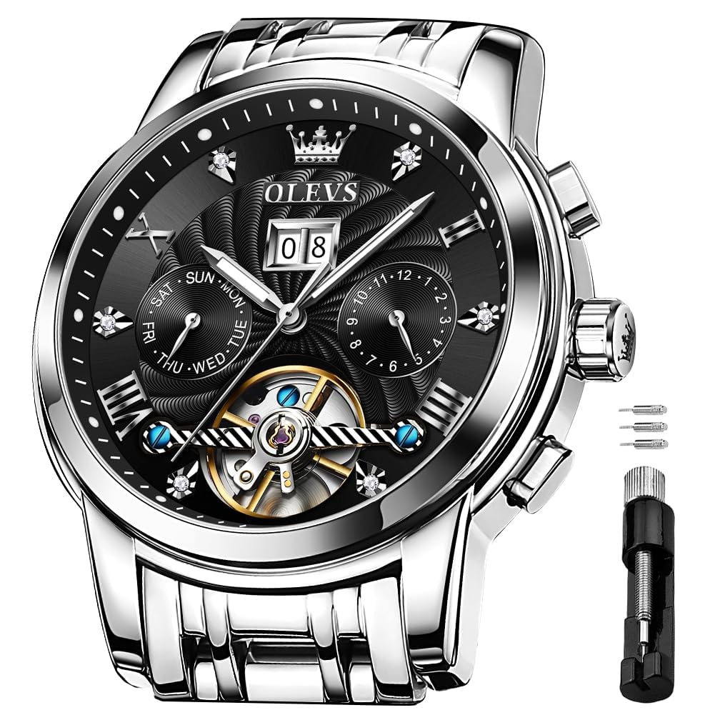 Foto 2 pulgar | Reloj OLEVS Tourbillon Mecánico de Acero Inoxidable Negro para Hombre - Venta Internacional