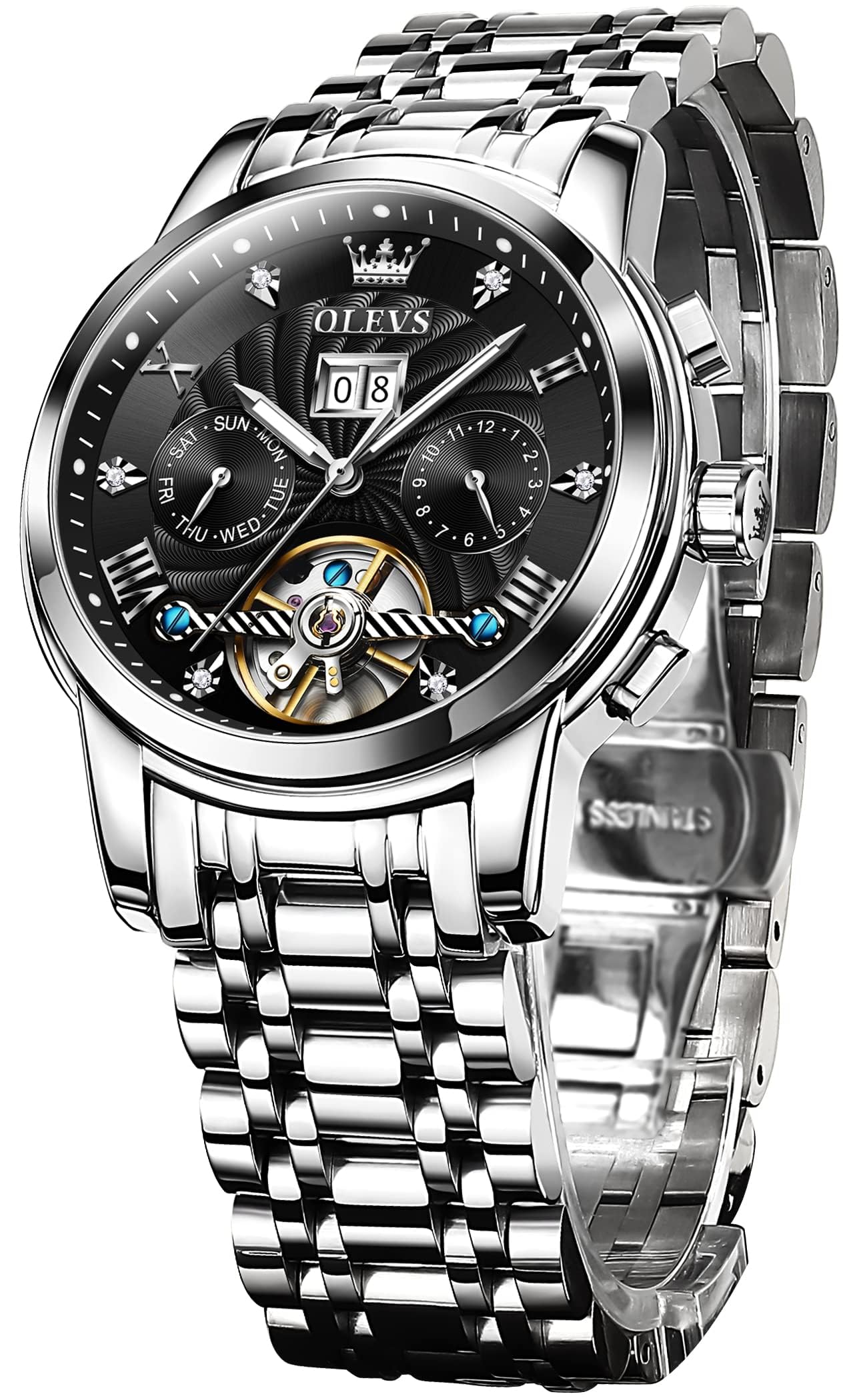 Foto 3 pulgar | Reloj OLEVS Tourbillon Mecánico de Acero Inoxidable Negro para Hombre - Venta Internacional