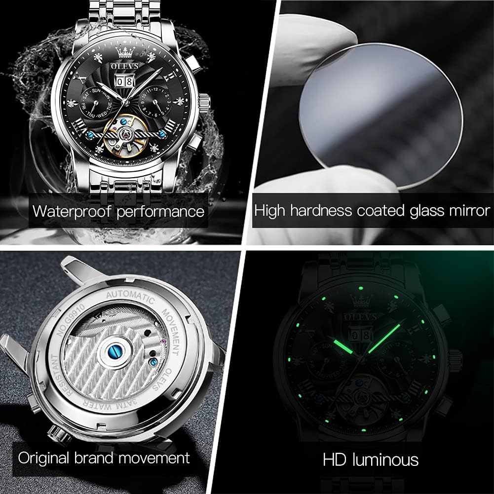 Foto 6 pulgar | Reloj OLEVS Tourbillon Mecánico de Acero Inoxidable Negro para Hombre - Venta Internacional