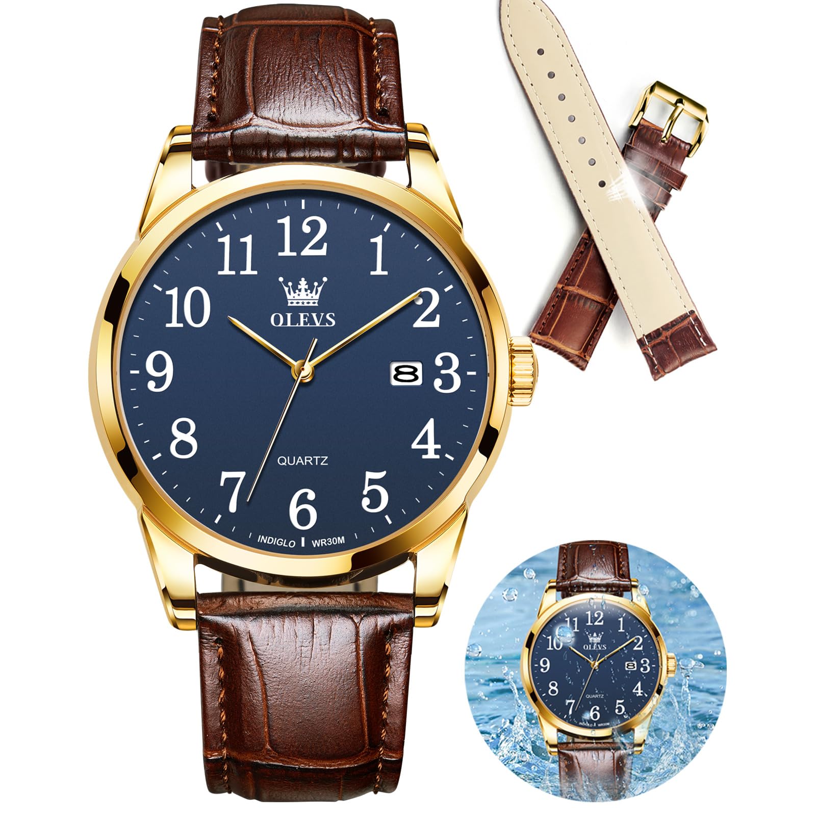 Foto 2 pulgar | Reloj OLEVS Analógico de Cuero Marrón para Hombre - Venta Internacional