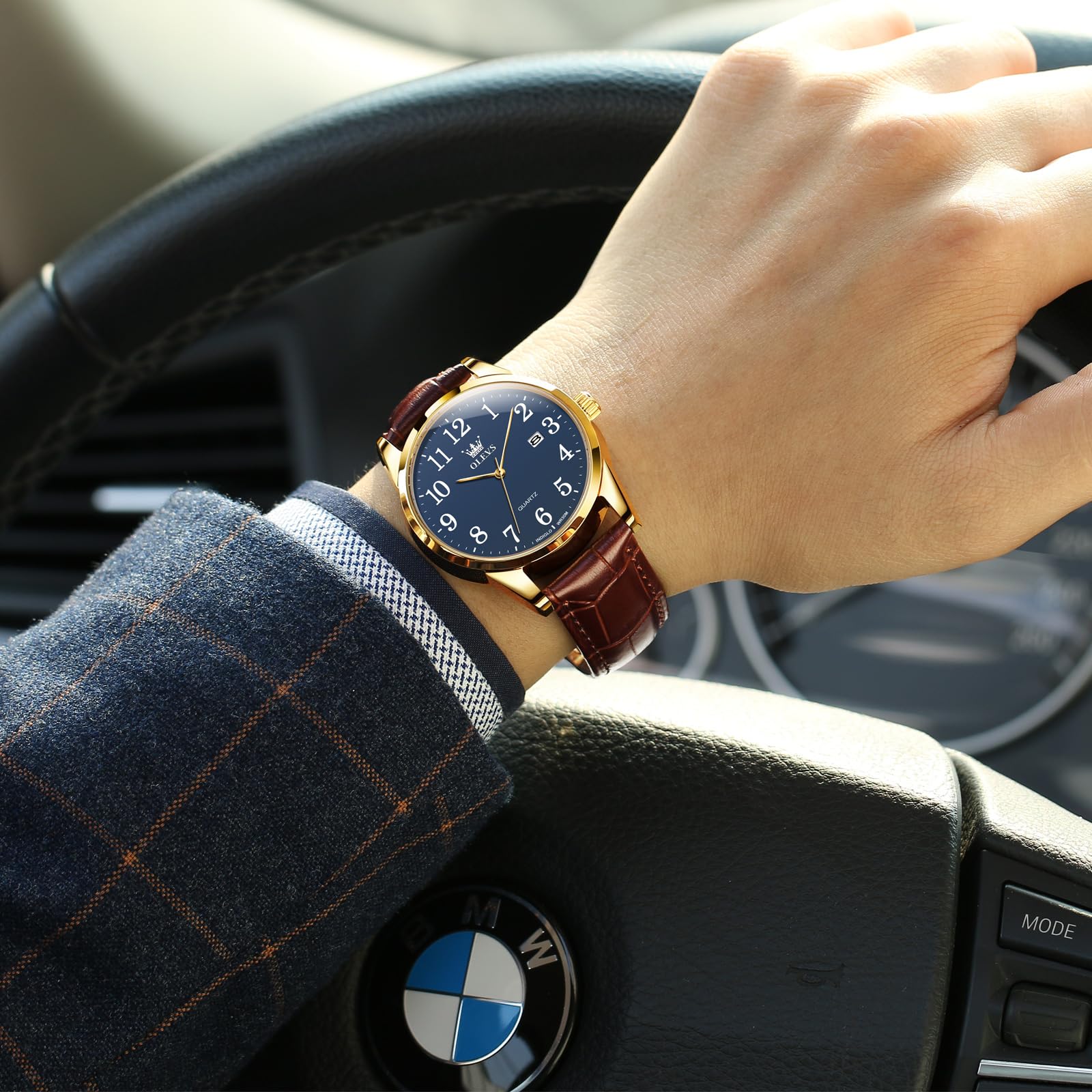 Foto 3 pulgar | Reloj OLEVS Analógico de Cuero Marrón para Hombre - Venta Internacional
