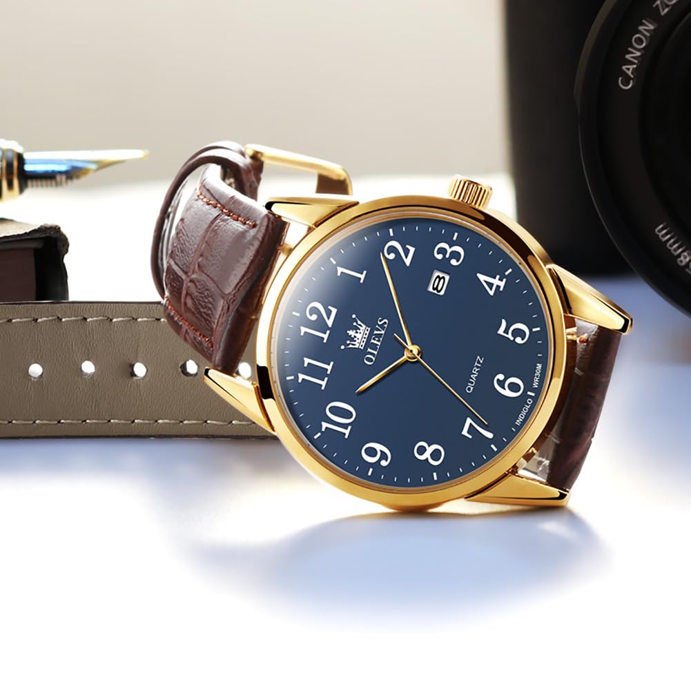 Foto 4 pulgar | Reloj OLEVS Analógico de Cuero Marrón para Hombre - Venta Internacional