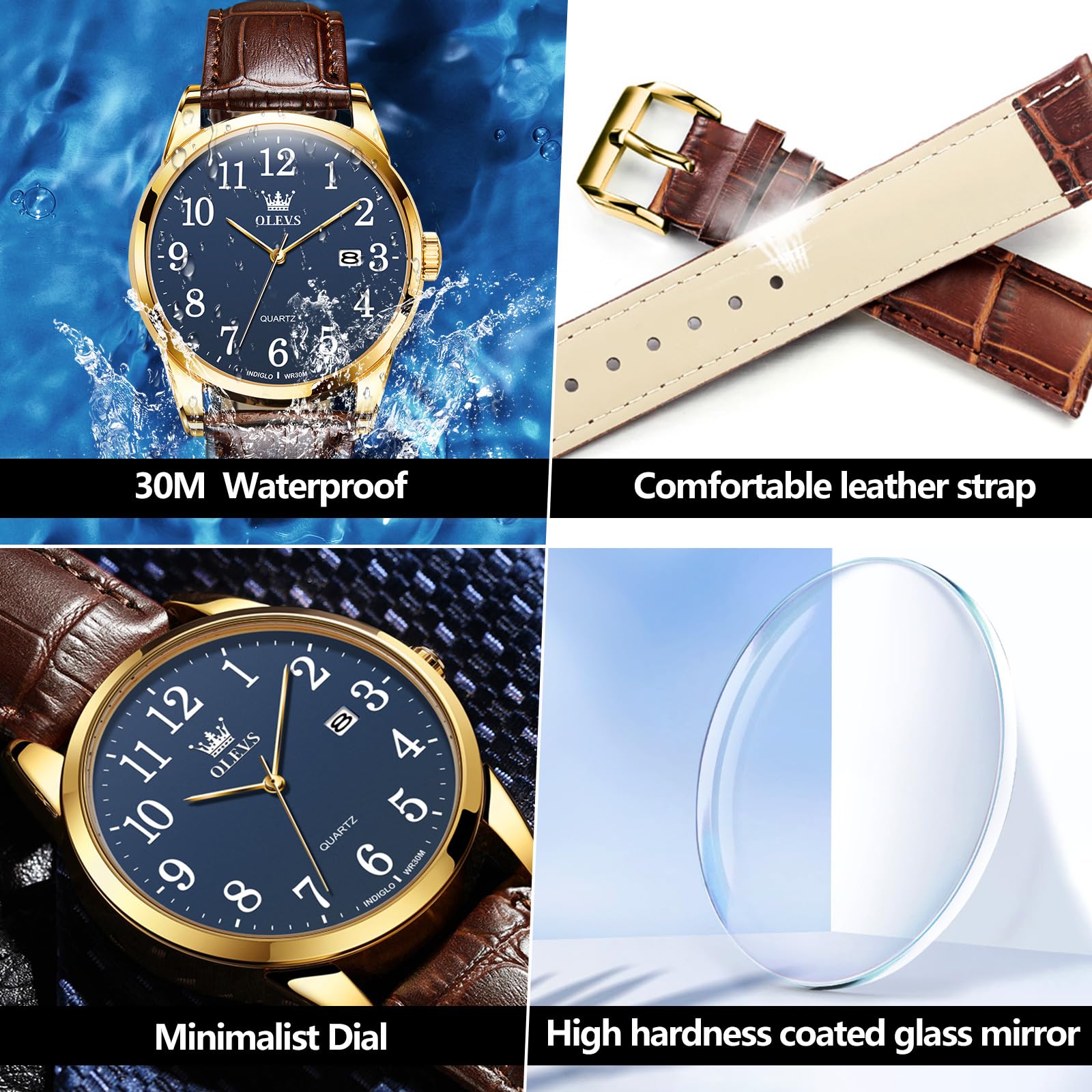 Foto 6 pulgar | Reloj OLEVS Analógico de Cuero Marrón para Hombre - Venta Internacional