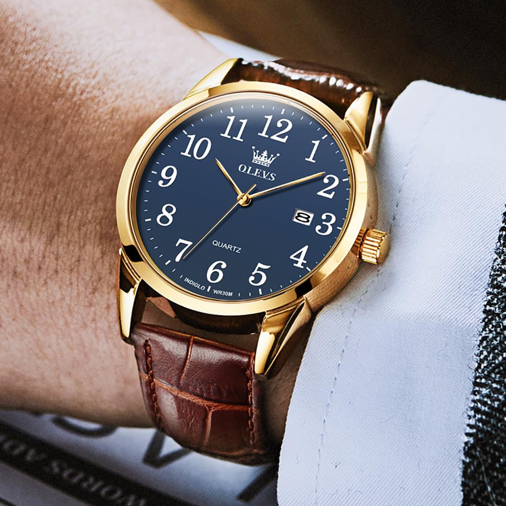 Foto 8 pulgar | Reloj OLEVS Analógico de Cuero Marrón para Hombre - Venta Internacional