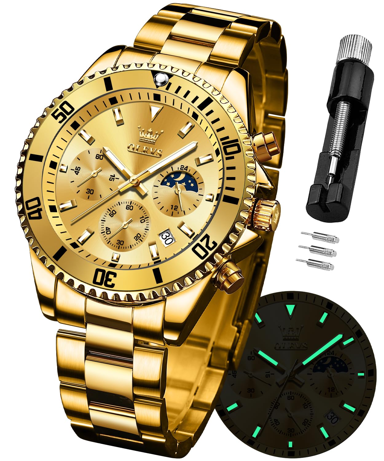 Foto 2 pulgar | Reloj OLEVS de Acero Inoxidable Moon Phase para Hombre - Venta Internacional