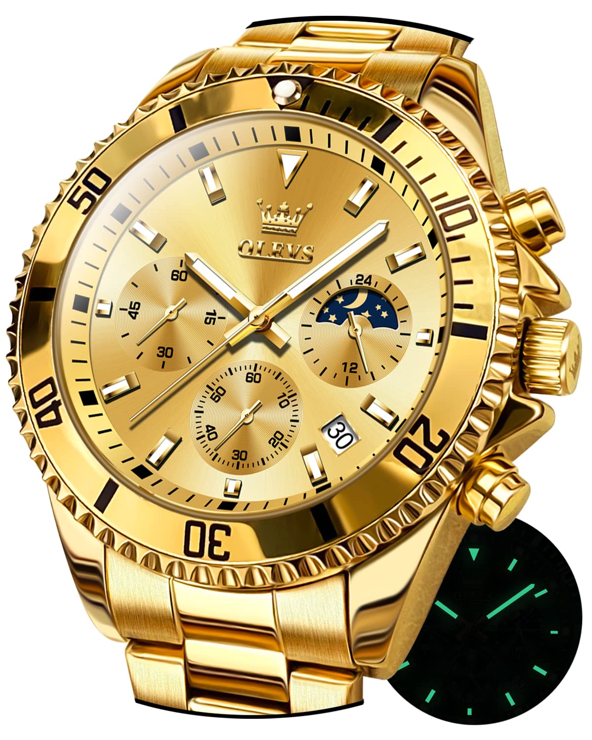 Foto 8 pulgar | Reloj OLEVS de Acero Inoxidable Moon Phase para Hombre - Venta Internacional
