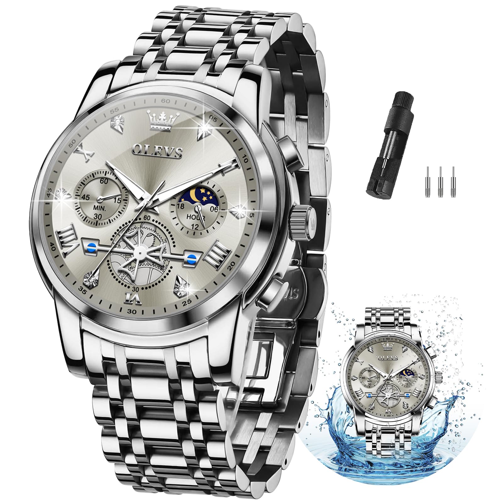 Foto 2 pulgar | Reloj OLEVS con Cronógrafo de Esfera Gris a Prueba de Agua para Hombre - Venta Internacional