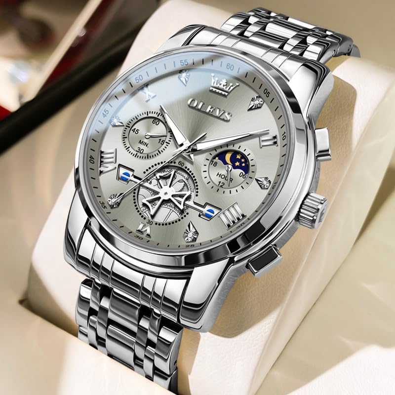 Foto 4 pulgar | Reloj OLEVS con Cronógrafo de Esfera Gris a Prueba de Agua para Hombre - Venta Internacional