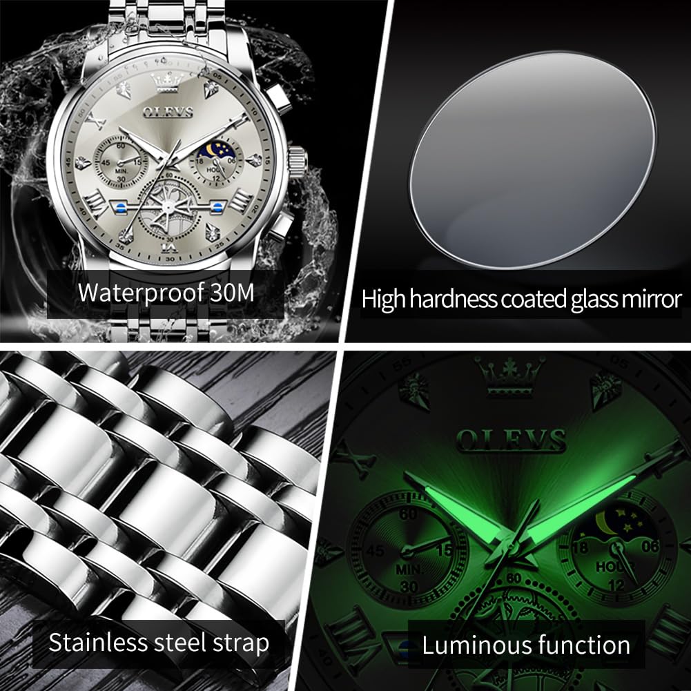 Foto 5 pulgar | Reloj OLEVS con Cronógrafo de Esfera Gris a Prueba de Agua para Hombre - Venta Internacional