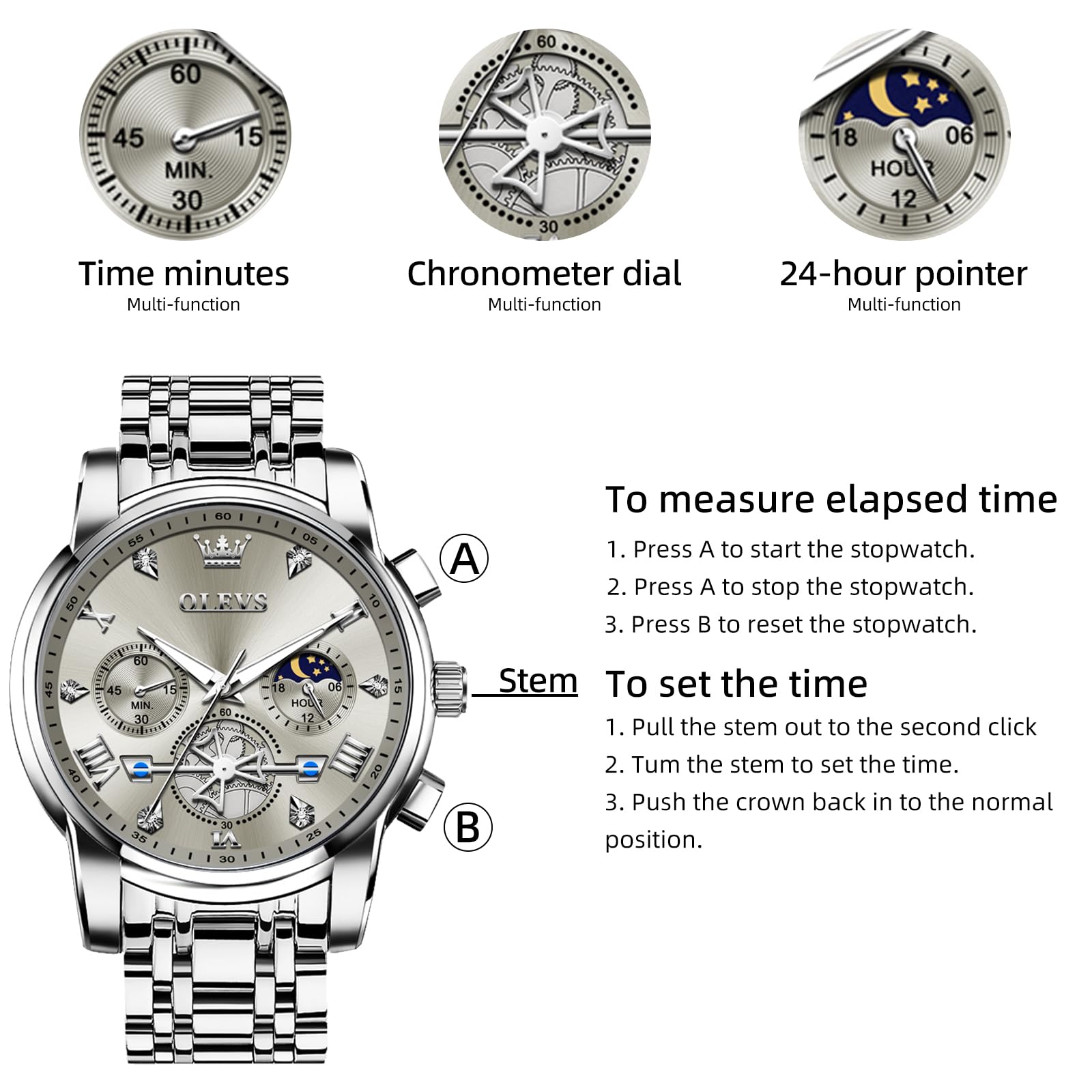 Foto 6 pulgar | Reloj OLEVS con Cronógrafo de Esfera Gris a Prueba de Agua para Hombre - Venta Internacional