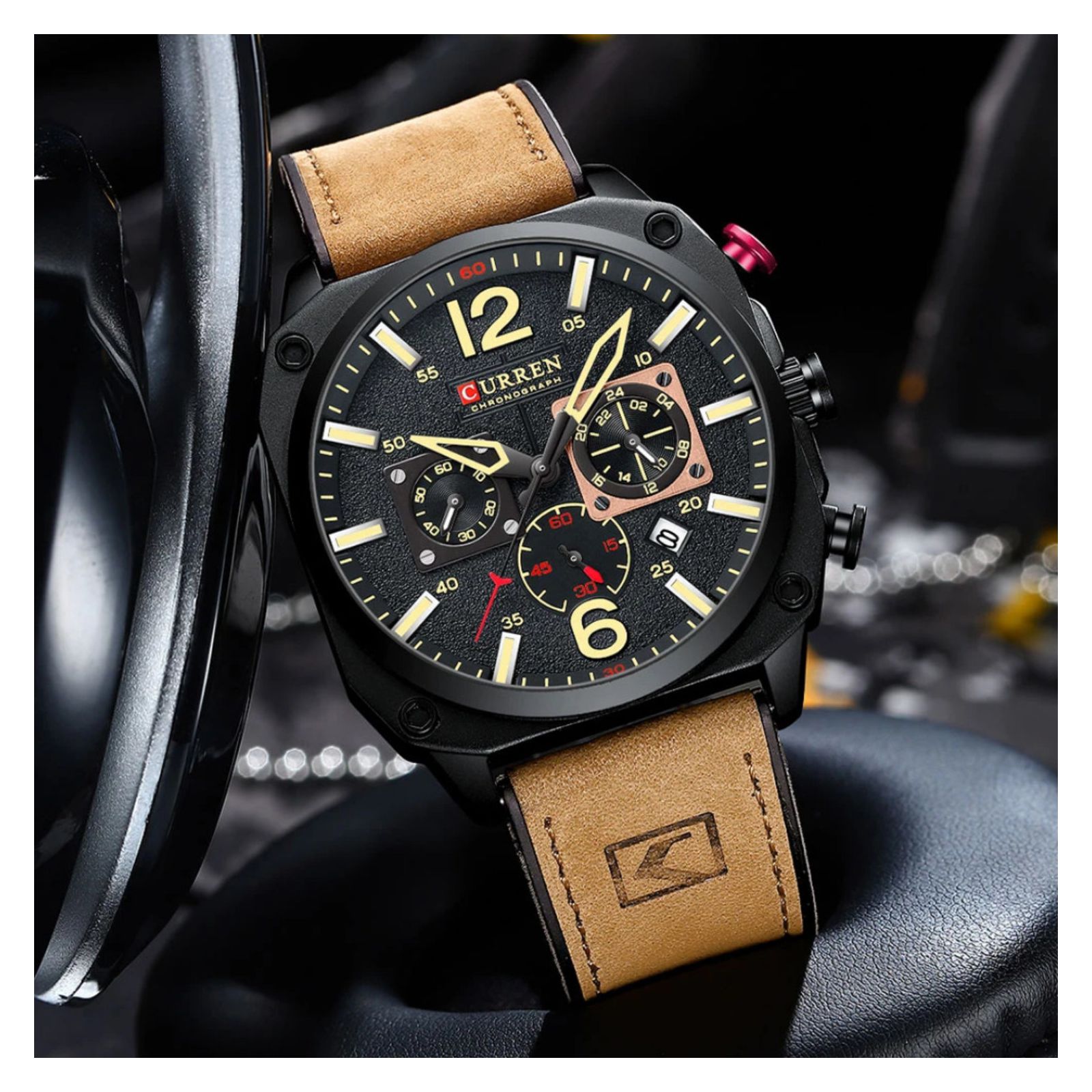 Foto 4 pulgar | Reloj de Pulsera Curren KRED360108 Caja de Acero Inoxidable Tono Negro y Tablero Negro