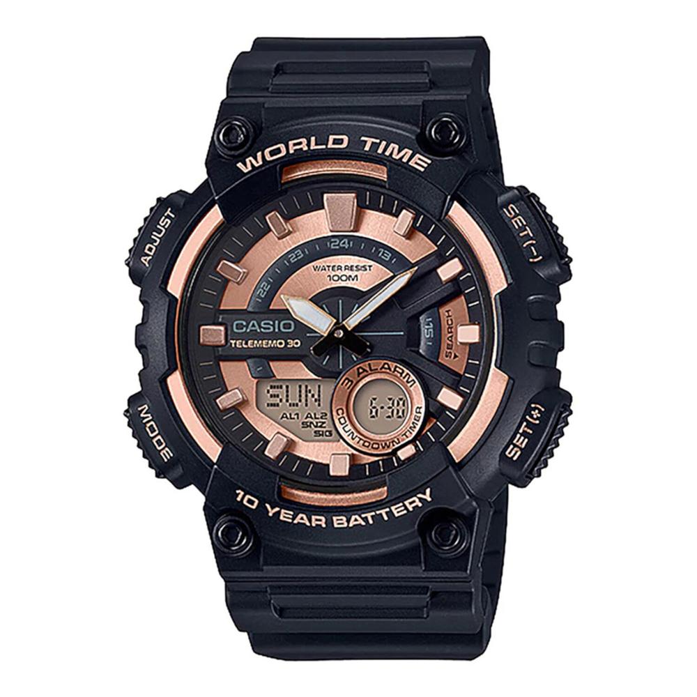 Reloj Casio Aeq-110w-1a3vcf World Time 10 Year Battery, Illuminator-negro