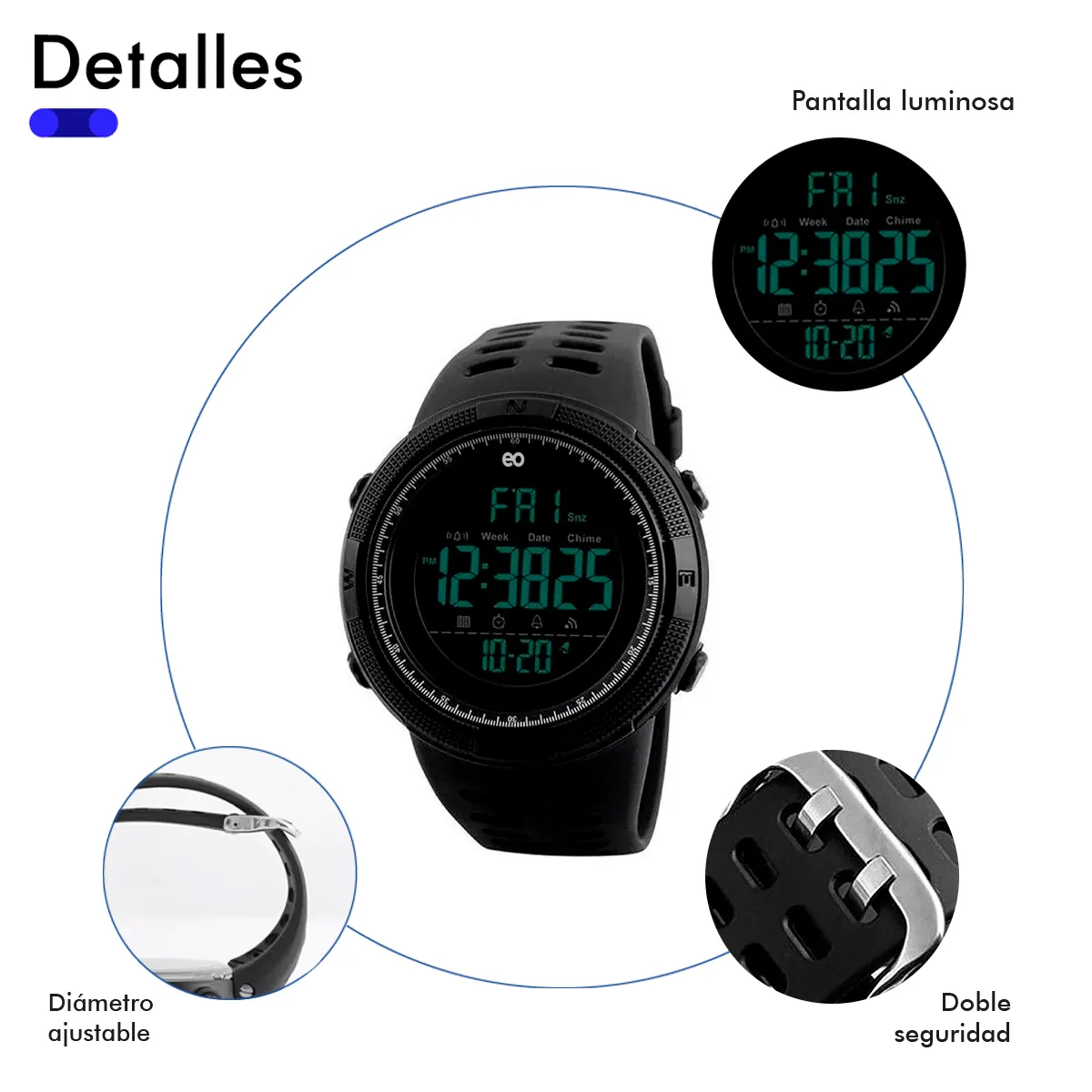 Foto 5 pulgar | Reloj De Pulsera Digital, Para Hombre, Fondo Negro, Con Correa Eo Safe Imports Esi-19586 Negro