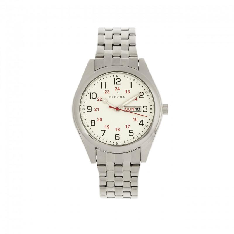 Reloj Elevon Gann  Pulsera Con Día/fecha  Color Plateado Y Blanco - Venta Internacional.