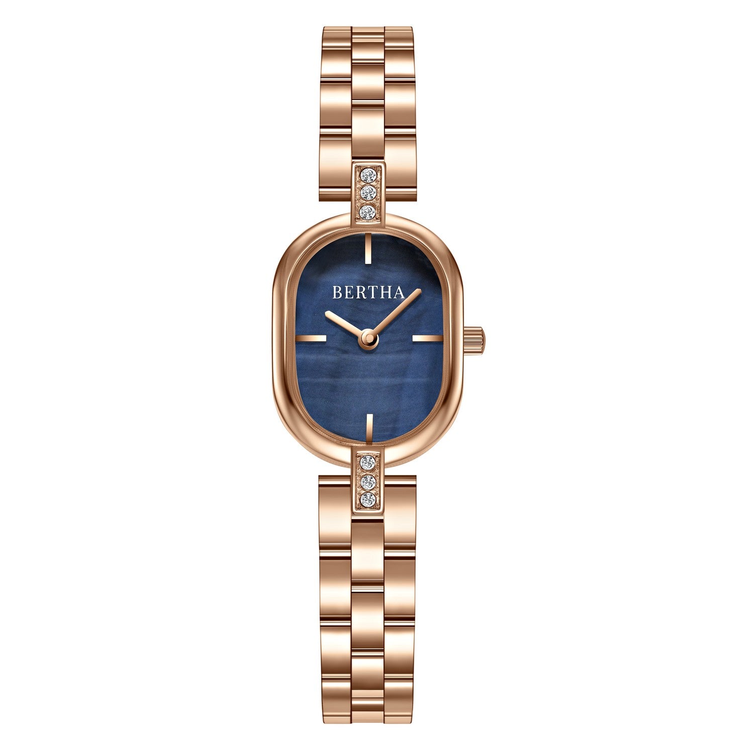 Reloj De Pulsera Bertha Lana En Oro Rosa/negro Para Mujer - Venta Internacional.