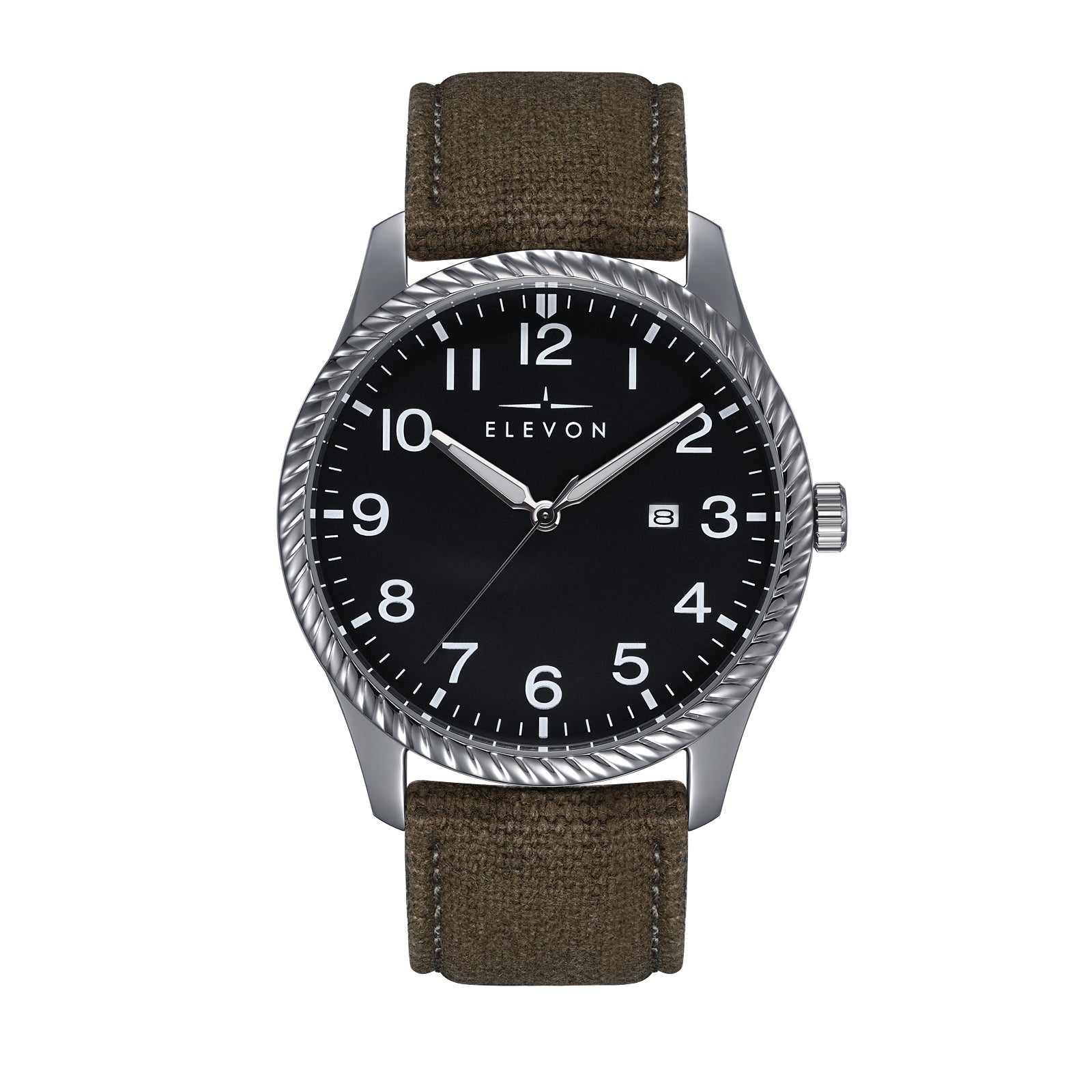 Reloj Elevon Crosswind  Correa De Piel Superpuesta Sobre Lienzo  Color Negro Y Verde Oliva - Venta Internacional.