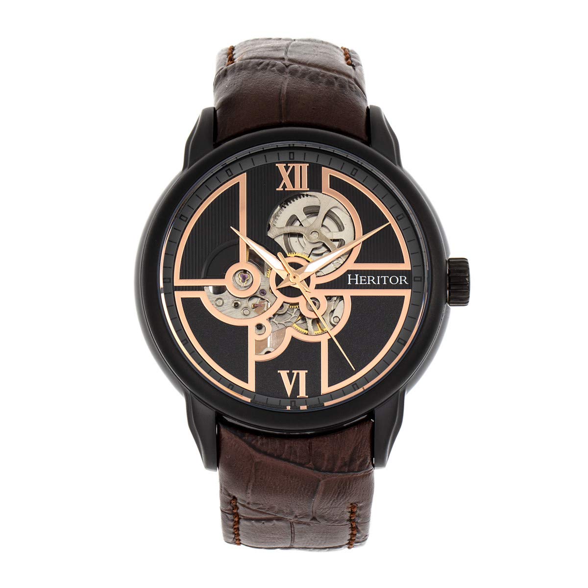 Reloj Heritor Sanford Automático Semi Esqueleto Para Hombre Marrón