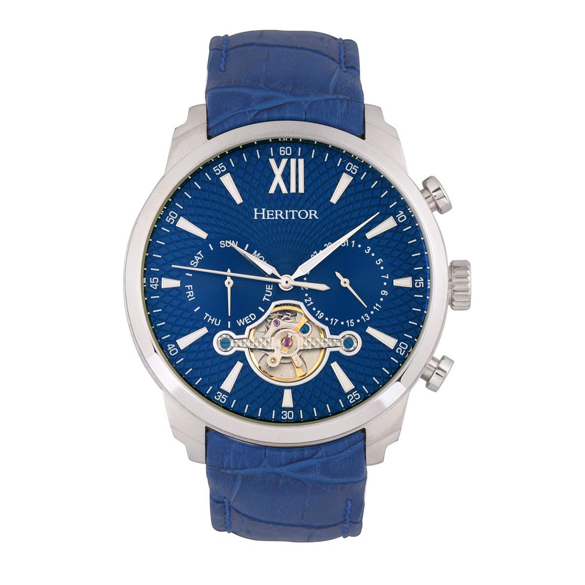 Reloj Heritor Arthur Automático Para Hombre Correa De Cuero Azul
