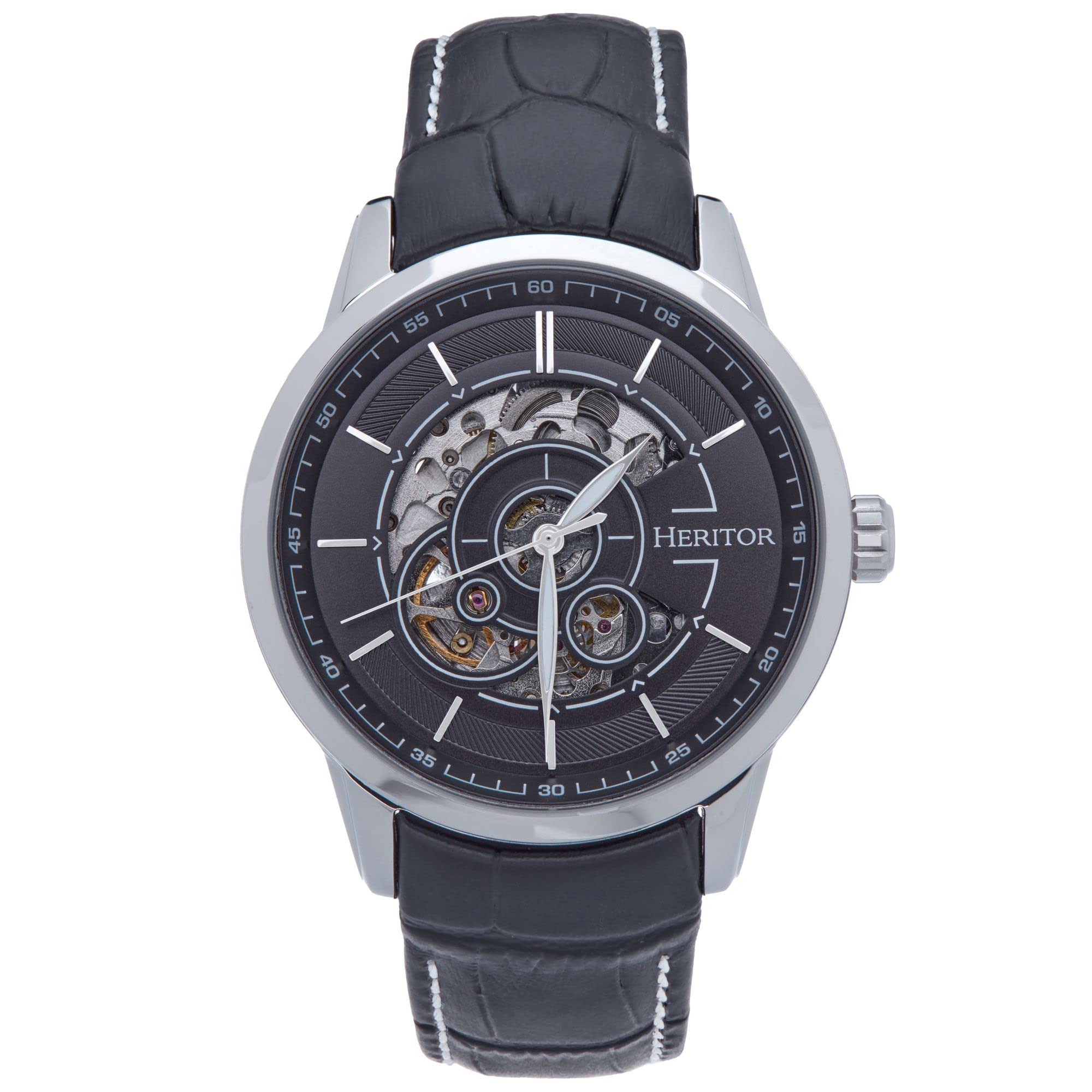 Foto 1 | Reloj Heritor Automático Davies Semi-esqueleto Correa De Cuero