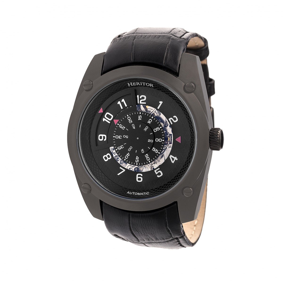 Reloj Heritor Automático Daniels Semi-skeleton Cuero Negro