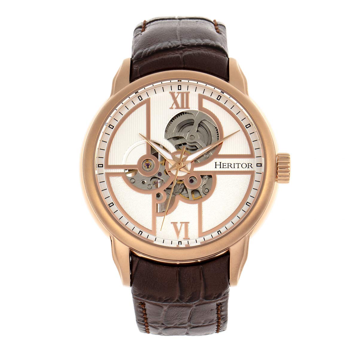 Reloj Heritor Sanford Automático Semi Esqueleto Para Hombre Marrón