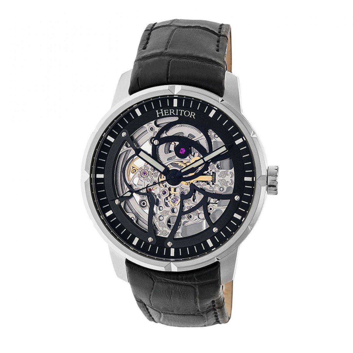 Reloj Heritor Ryder Skeleton Automático Para Hombre Cuero Negro