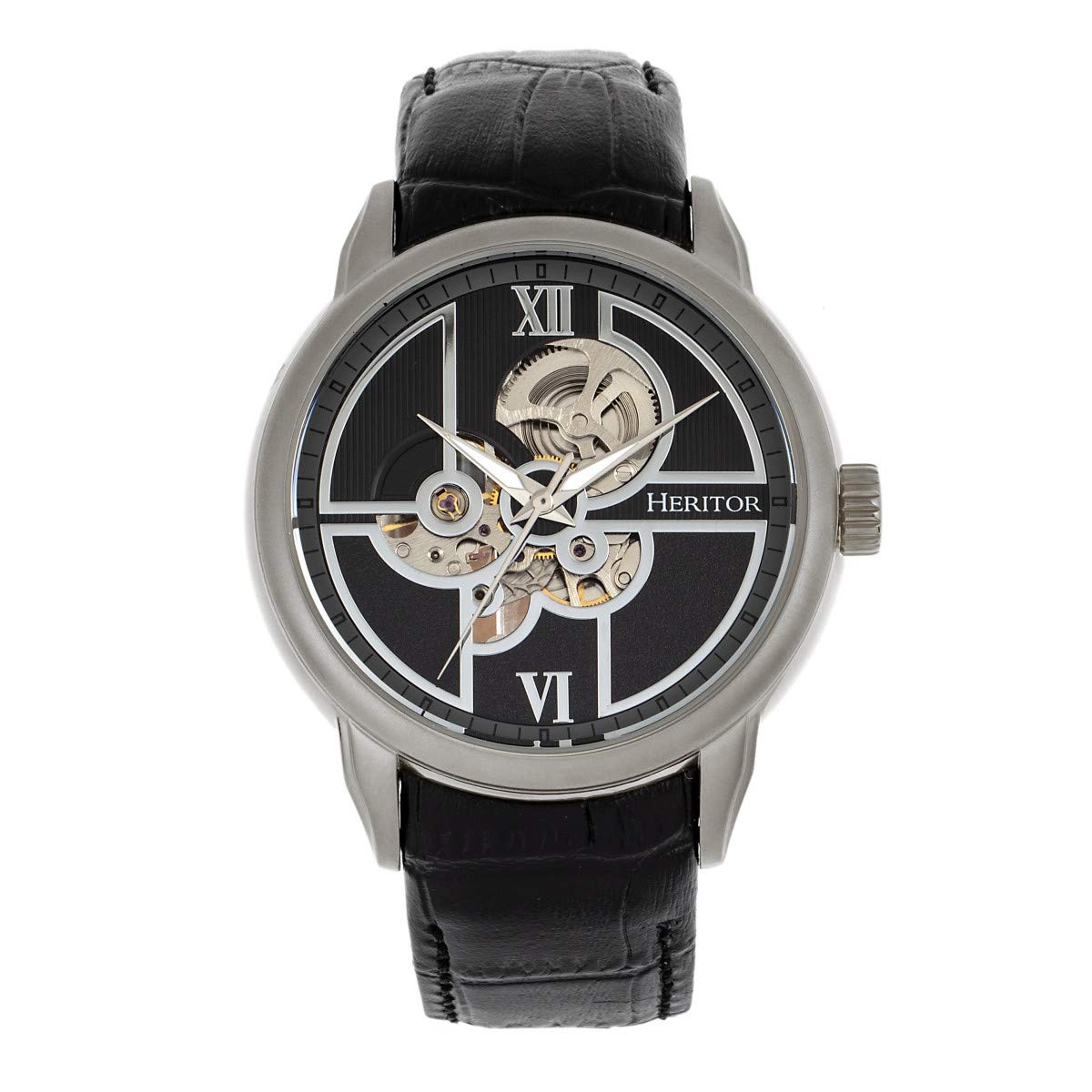 Reloj Heritor Sanford Automático Semi Esqueleto Para Hombre Negro