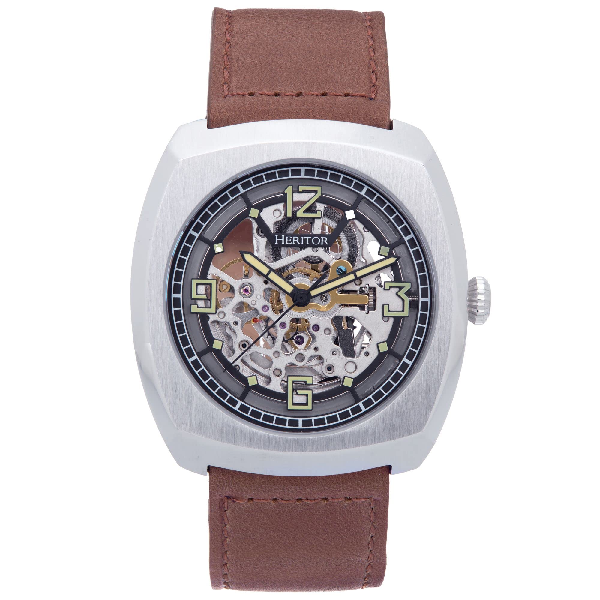 Reloj Heritor Automático Gatling Esqueletizado Con Correa De Cuero